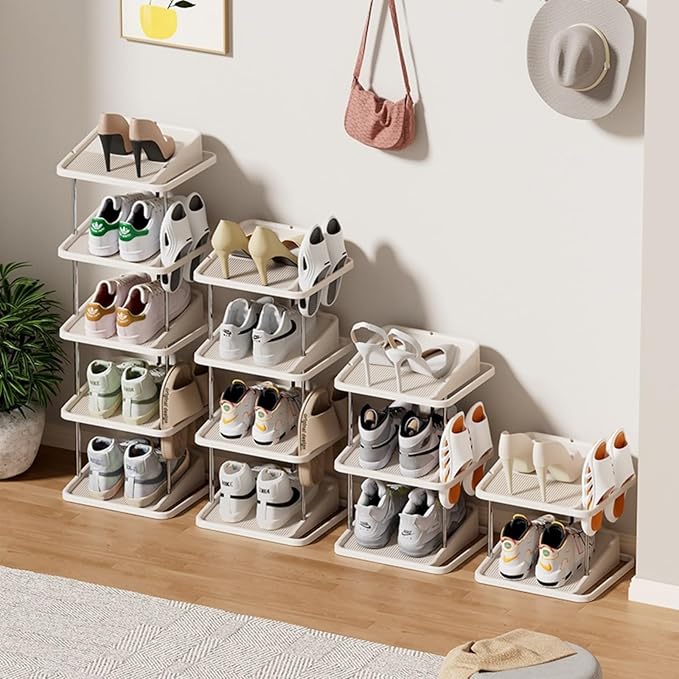 Vertical Shoe Rack,5 Tiers Stackable Shoe Rack for 10 Pairs, Narrow Shoe Tower,Space Saving, for Entryway, Living Room, Bedroom,Closet,DIY Free Standing Shoe Organizer(Khaki, 5 Tiers)-NeatNest