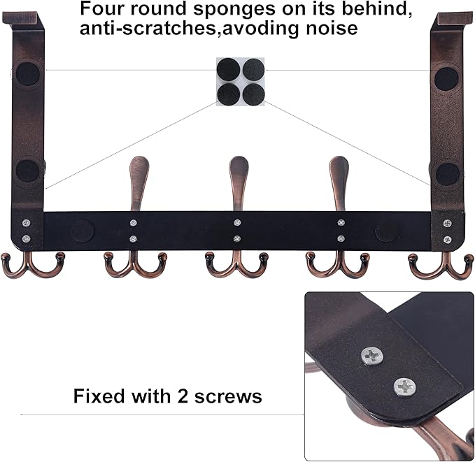 WEBI Over The Door Hooks for Hanging,Door Hanger,Over Door Towel Rack,Door Coat Hanger Door Coat Rack for Clothes,Back of Bathroom,Antique Copper,2 Packs
