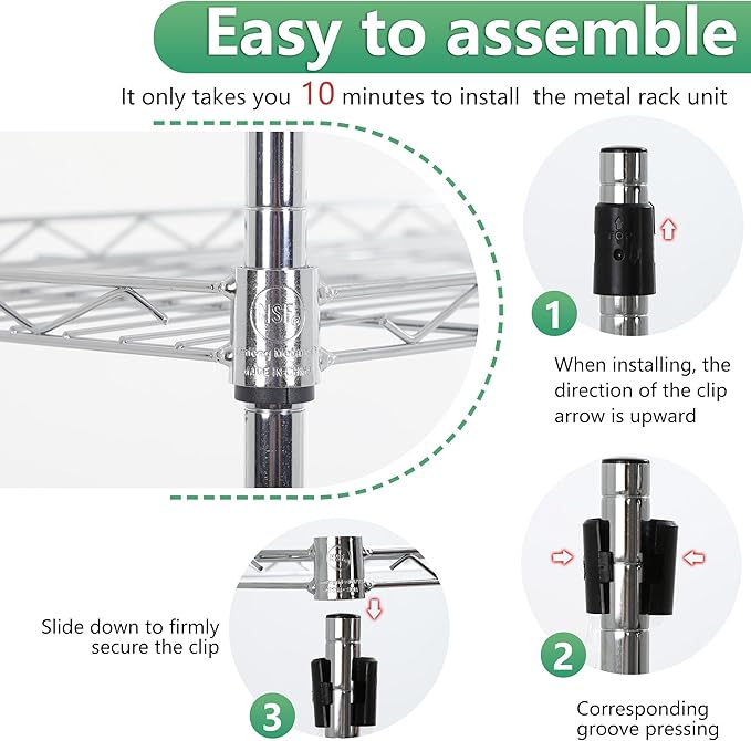 BestOffice Garage Shelving 5 Tier Metal Storage Shelves 750lbs Weight Capacity Heavy Duty Wire Shelving NSF Certified Utility Shelves with Leveling Feet for Garage Home Office, Chrome-NeatNest