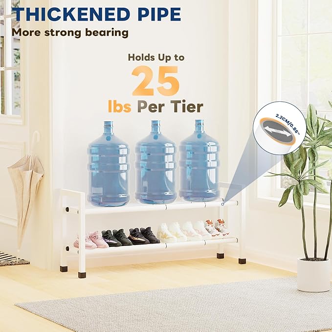 Mavivegue Expandable Shoe Rack, 2-Tier 19"-43.3" Adjustable Shoe Rack for Closet,Hall Entryway,Front Door,Garage, Sturdy Steel Space-Saving Rack, White-NeatNest