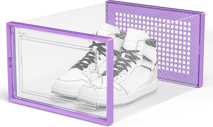 Kuject X-Large Shoe Storage Boxes Organizers Clear Plastic Stackable 12 Pack, Shoe Rack & Holder Substitute, Sneaker Containers, Toy Storage Organizer Bins for Entryway, Closet, Under Bed, Purple-NeatNest