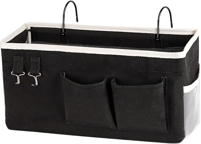 Bedside Storage Caddy/Bedside Hanging Storage Bag for Headboards Bunk Beds Dorm Rooms Book Phone Magazine Holder (Black)-NeatNest