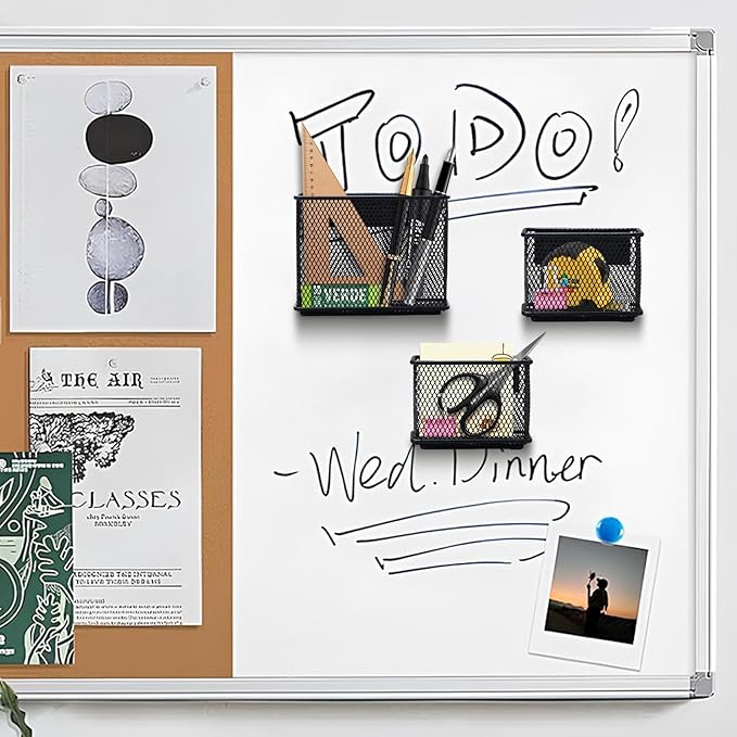 Black Magnetic Basket, Magnetic Organizer Holder Refrigerator Basket, Magnetic Baskets Heavy Duty, Magnetic Holder for Refrigerator Locker Whiteboard Office,Medium x1&Small x2 Set of 3-NeatNest