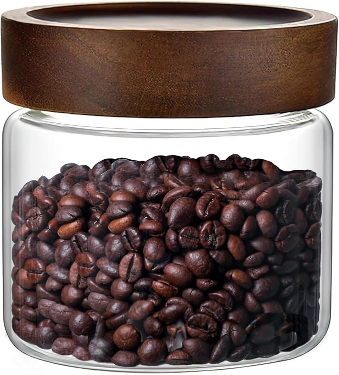 17 Fl oz/500 ml Glass Food Storage Jar, Premium Clear Glass Container Jar with Airtight Wooden Screw Lid, Kitchen Canisters for Coffee,Tea,Pasta,Cookies, Nuts,Spice,Candy,Overnight Oatmeal(Small)