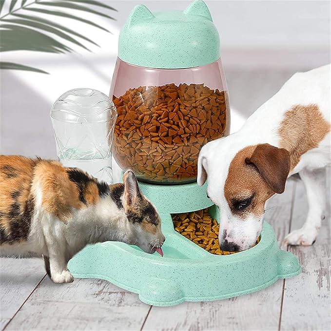 Automatic Cat & Dog Feeder Set - Self-Dispensing Food and Water Dispenser, Large Capacity (Green)-NeatNest