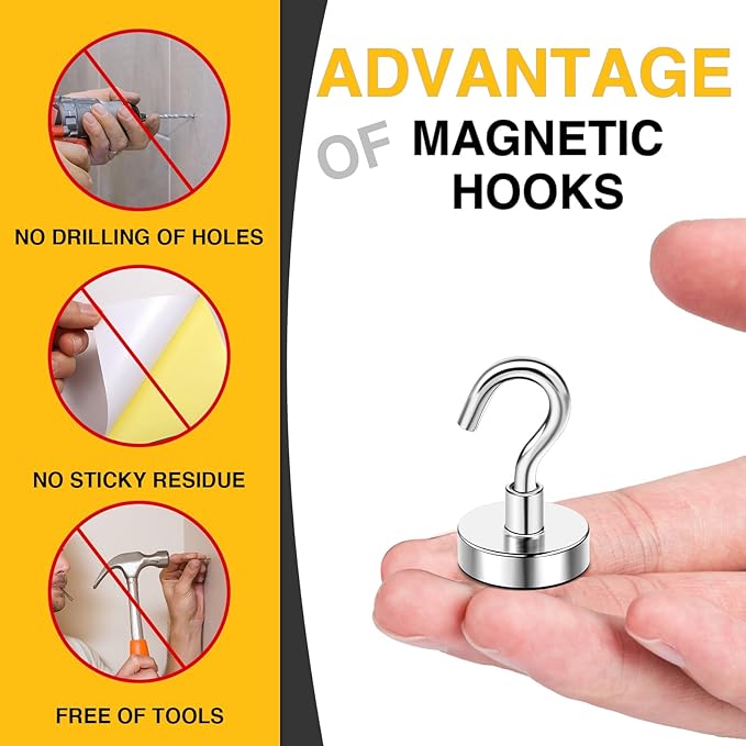 DIYMAG Magnetic Hooks, 30lbs+ Magnet Hook 2025 Cruise Cabin Ship Essentials Heavy Duty Strong Magnets Refrigerator Fridge Hanging for Classroom Beach Vacation Kitchen Grills Home 20 Pack (Silver)-NeatNest