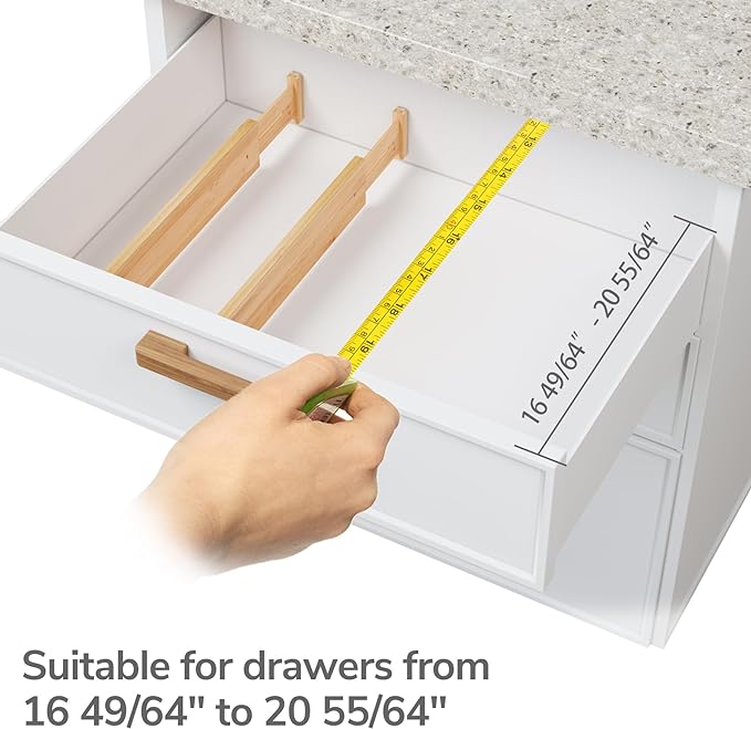 BAMEOS Drawer Dividers kitchen Organization Bamboo Utensil Organizers for Kitchen Bedroom Bathroom Dresser Office 4-pack-NeatNest