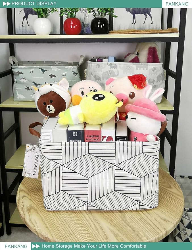 FANKANG Storage Basket,Nursery Hamper Canvas Laundry Basket Foldable with Waterproof PE Coating Storage, Office, Bedroom, Clothes,Toys (L, REC-Diamond)