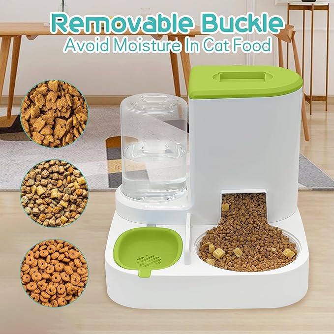 Fhiny Gravity Cat Feeder and Water Dispenser, 2 in 1 Automatic Pet Waterer Detachable Stainless Steel Food Bowls Set Pet Food Storage for Small Dog Puppy Cat Kitten Pet Easy Clean (Green)-NeatNest