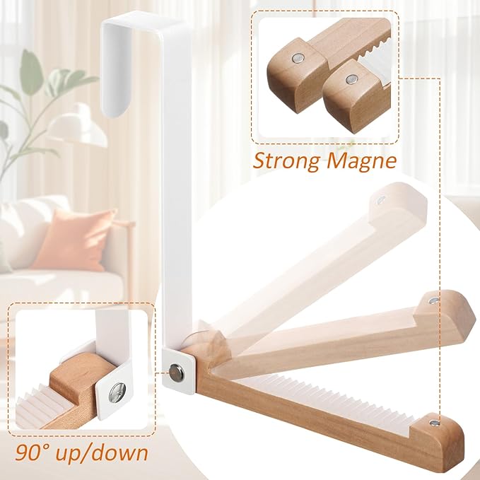 4 Pack Over The Door Hooks Folding Door Hangers with Rubber Portable Clothes Drying Rack Travel Hanging Coat Rack for Bathroom Bedroom Kitchen Laundry Clothing(White)