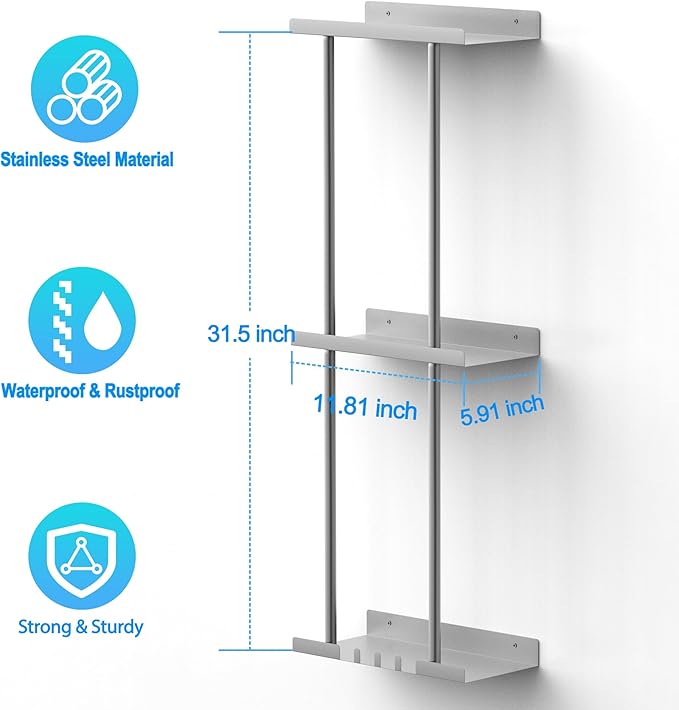 LiuoudTowel Rack for Bathroom, Wall Mounted Vertical Rolled Towel Storage Organizer Holder with Shelf, Holds Up 6 Large Bath Sheets, Silver Grey Large