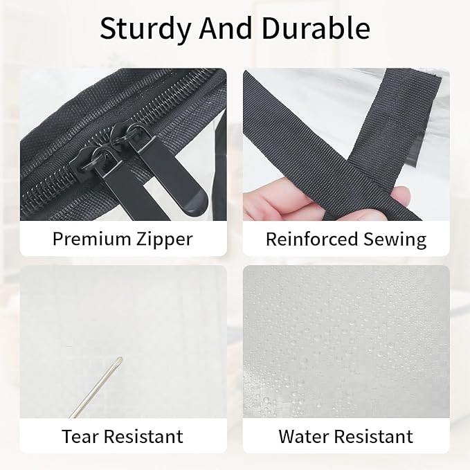 Extra Large Heavy Duty Moving Bags - Waterproof Storage Totes with Reinforced Handles & Zippers, Foldable for College Dorm Essentials, Clothes Storage & Travel (4-Pack Clear)