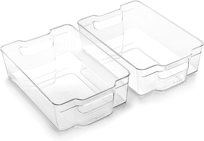 BINO | Stackable Storage Bins, Large - 2 Pack | THE STACKER COLLECTION | Clear Plastic Storage Bins | Built-In Handles | BPA-Free | Containers for Organizing Kitchen Pantry | Multi-Use Organizer Bins-NeatNest