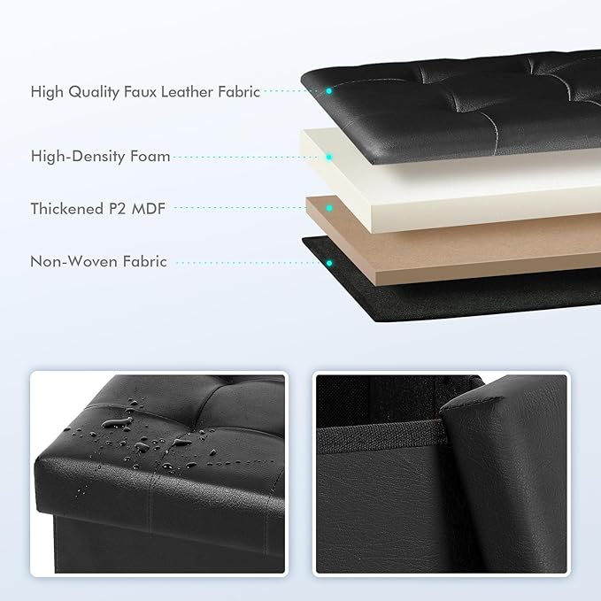 B FSOBEIIALEO Storage Ottoman Small Cube Foot Rest Seat Faux Leather Toy Chest Black 12.6"X12.6"X12.6" (2 Pack)
