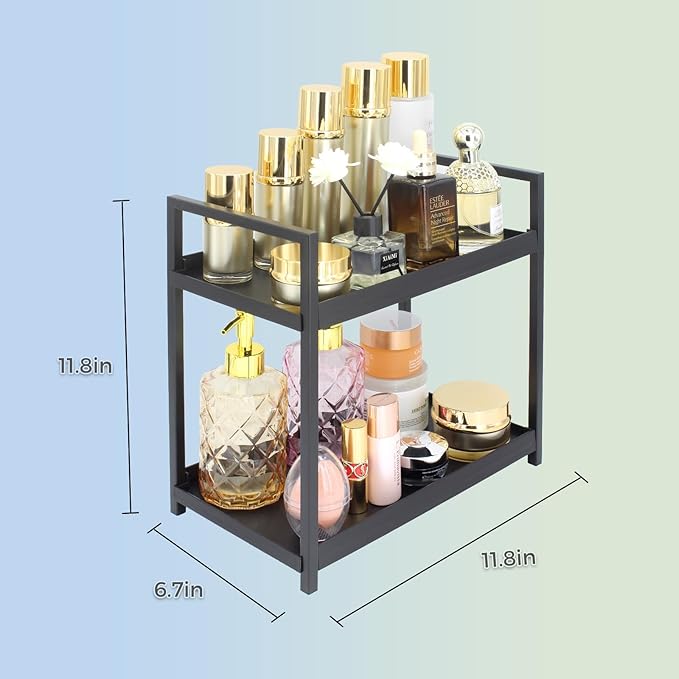 2-Tier Countertop Organizer for Bathroom – Cosmetic Organizer Rack and Storage Shelf for Bedrooms, Offices, Kitchen Counters, and Under Sinks (Black)-NeatNest