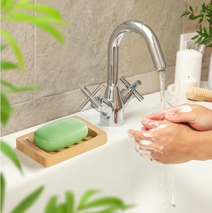 AmazerBath Soap Holder Soap Dish, Bamboo Soap Dish, 2 Pack Wood Bar Soap Holder for Shower, Trays Self Draining, Soap Saver for Shower, Bathroom, Kitchen(Natural Color)-NeatNest
