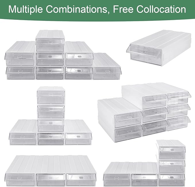 9 Pcs Stacking Office Drawer Organizers - Desktop & Wall Mounted 9 Drawer Storage Closet with 18pcs Clear Dividers Multifunctional Organizer Rack with 9pcs Tag Card for Home Small Items-NeatNest