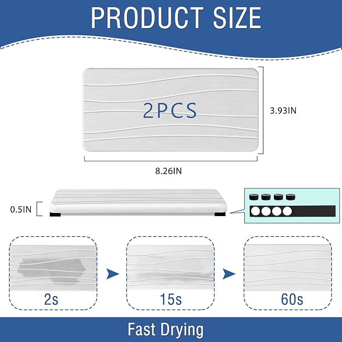 2PCS Water Absorbing Stone Tray, Fast Drying Stone Sink Tray, Water Absorbent Diatomite Trays, Stones Soap Trays, Diatomite Coasters for Kitchen Sink Bathroom Counter, Hand Soap Dish & Holders-NeatNest
