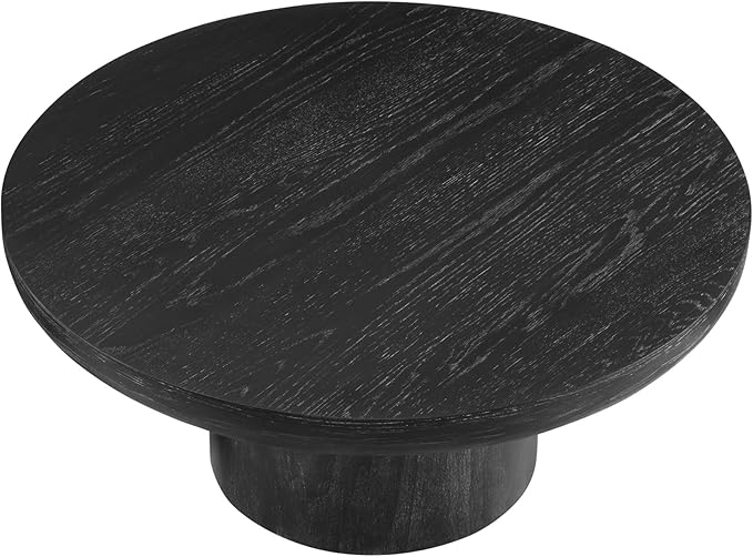 kevinplus 35.98'' Round Coffee Table Circle Wood Coffee Table for Living Room, Modern Retro Style Pedestal Coffee Table, Easy Assembly, Black (ø35.98'' x 15.98'')