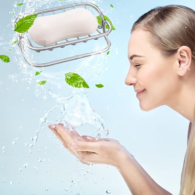 Bar Soap Dish Stainless Steel Shower Soap Holder Rust Proof Metal Soap Holder Self Draining Soap Sponge Holder Shelf Tray for Shower Bathroom Kitchen Sink-NeatNest