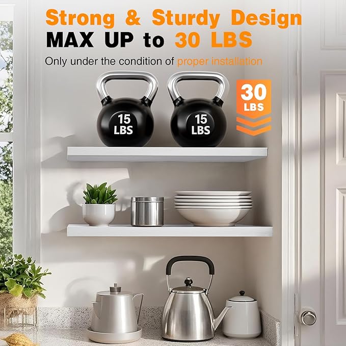BAYKA Floating Shelves, 48 inches Long Heavy Duty Wall Mounted Rustic Wood Shelves for Bathroom, Bedroom, Living Room, Kitchen, Office, Hanging Shelf for Books/Storage/Decor(White,Set of 2)-NeatNest
