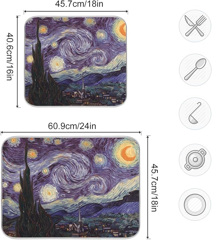 Absorbent Dish Drying Mat The Starry Night Kitchen Counter Mat Absorbent Microfiber Dry Mats for Dishes Large 24 x 18 Inches