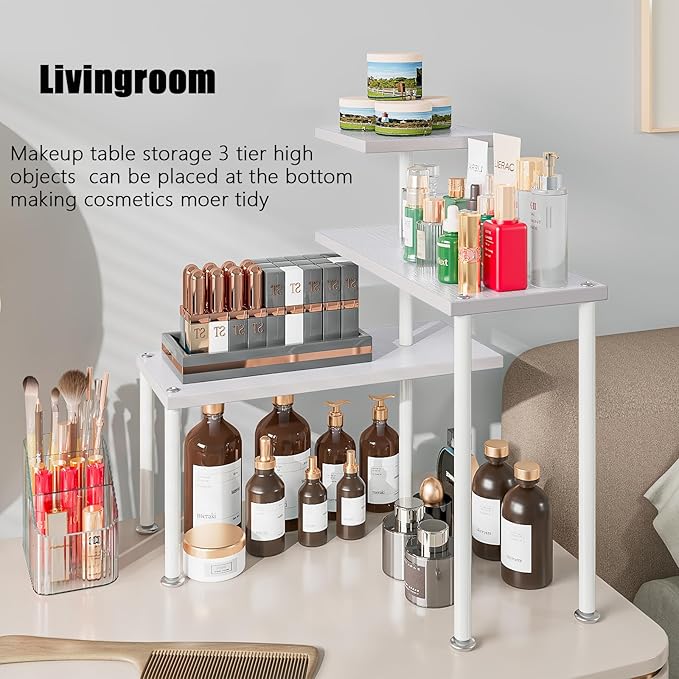 Countertop Organizer Organization 3 Tier Kitchen Corner Shelves Adjustable Spice Storage Rack for Bathroom Coffee Area Over Sink (White)-NeatNest