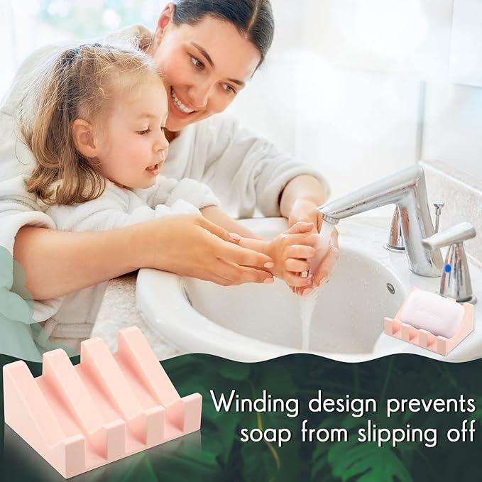 Cunhill 2 Pieces Silicone Soap Dish Self Draining Soap Dish Shower Waterfall Bar Soap Holder Tray with Drain Soap Saver for Kitchen Bathroom Accessories (Light Pink)-NeatNest