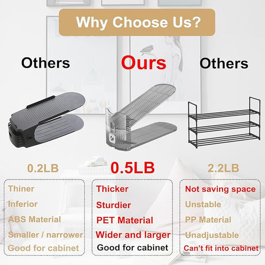 CiBiZi Clear Shoe Slots Organizers 12Pack Shoes Stacker Organizer for Closet Shoe Stackers for a Pair of Shoes Shoe Display Shelf Shoe Rack Holders Space Saver Organizador de Zapatos (Grey)-NeatNest