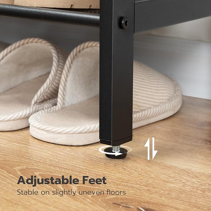 HOOBRO Shoe Rack for Entryway, 4-Tier Shoe Organizer with Adjustable Mesh Shelves, 12-16 Pairs of Shoes, Spacious Floor Mount, Metal, Industrial, Shoe Shelf for Closet, Rustic Brown BF42XJ01-NeatNest