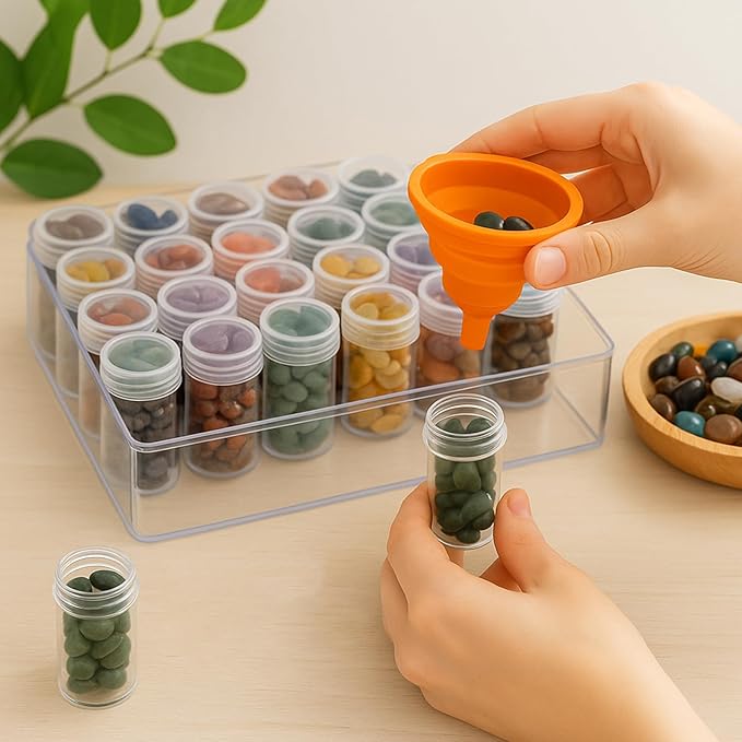 BigOtters Embroidery Diamond Storage Box, 30PCS Big Clear Plastic Bead Containers with Silicone Funnel for Jewelry Painting DIY Art Craft Rhinestones Sewing Cosmetic Nail Glitter Powder-NeatNest