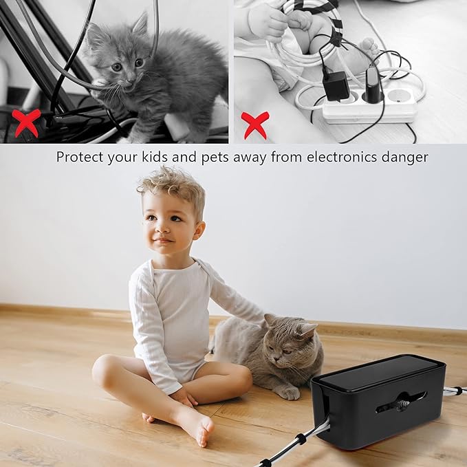 Cable Management Box,Cord Organizer Box for Desk Floor Cable Hide,Cable Box Organizer to Cover The Power Strip Cord Wires for Home Office,Black