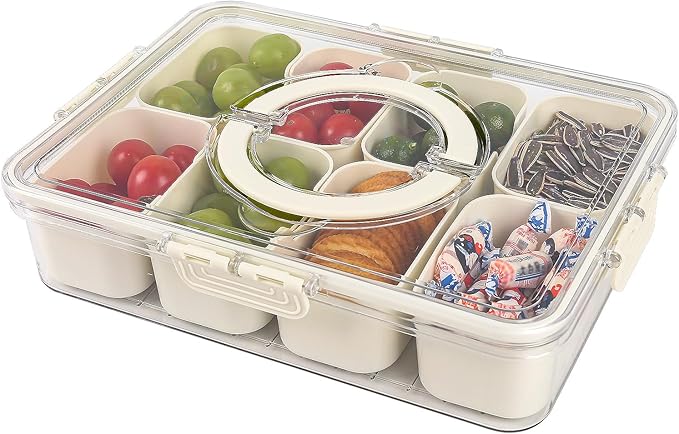 Divided Serving Tray with Lid and Handle, Snackle Box Charcuterie Container for Portable Snack Platters - Clear Organizer for Snacks,Candy, Fruits, Nuts for Party, Entertaining, Travel-NeatNest