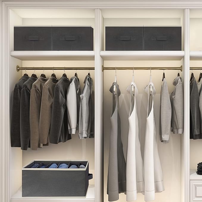 3 Pcs Large Size Wardrobe Clothes Organizers 6 Grids for Pants, Jeans, Sweater, T-shirt, Dress Stackable Closet Drawer Organizer Storage Bin Container with Sturdy Handles, Black-NeatNest