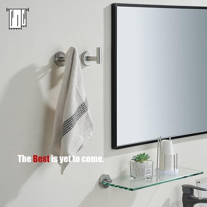 JQK Bathroom Towel Hook Brushed, Coat Robe Clothes Bath Wall Hooks for Kitchen Garage SUS 304 Stainless Steel Thick 0.8mm, 2 Pack Brushed Steel, TH100-BN-P2-NeatNest