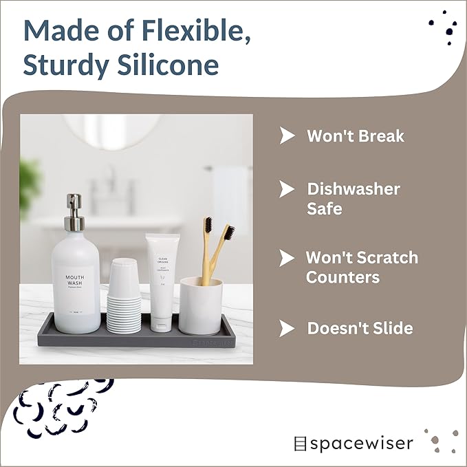 Countertop and Vanity Tray - 2 PC Large 11.7" Silicone Bathroom Trays, Counter Organizer, Dish Soap Sponge Holder Kitchen Sink Tray Organizer, Sink Caddy Toothbrush Key Kitchen Soap Trays-NeatNest