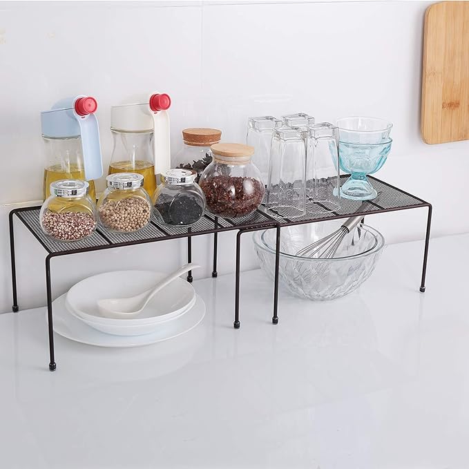 Expandable Stackable Kitchen Cabinet and Counter Shelf Organizer,Kitchen Shelves, Cabinet Organization,Bronze