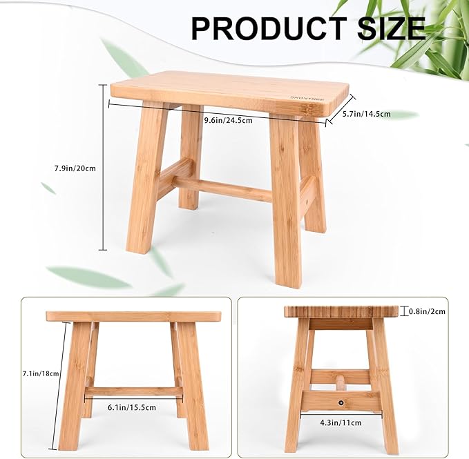 Bamboo Step Stool for Kids Adults Bathroom, 8 Inch One Step Stool You Can Sit On for Bedroom and Kitchen (Small).