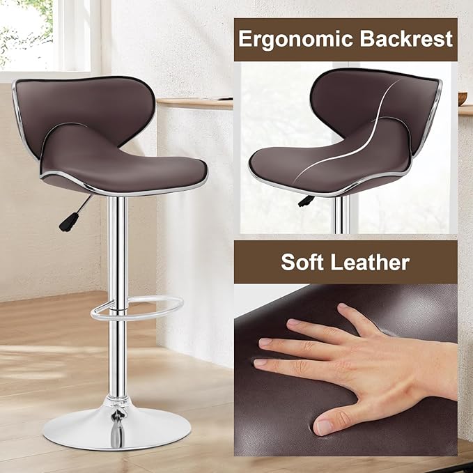 BestOffice Bar Stools Set of 2, Counter Height Adjustable Bar Stools with Back Bar Stool PU Leather Swivel Bar Stool Kitchen Counter Bar Stools Dining Chairs-NeatNest