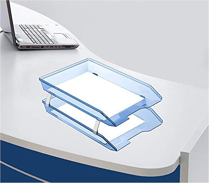 Acrimet Facility 2 Tier Letter Tray, Front Load, Letter Size/A4, Desktop File Organizer, Plastic (Clear Blue Color)-NeatNest