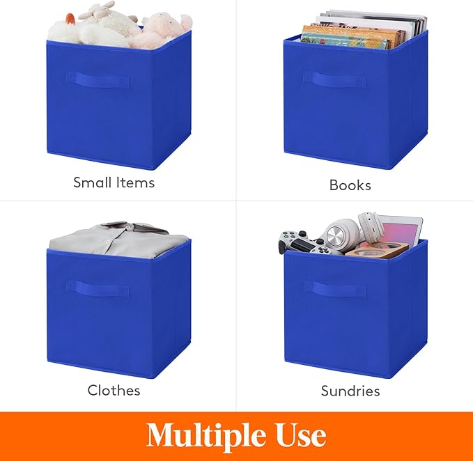 Lifewit 12 Packs Storage Cubes, 11 Inch Cube Storage Bins, Foldable Decorative Fabric Storage Baskets for Organizing Home Organizers with Handles for Shelves, Closet,Blue