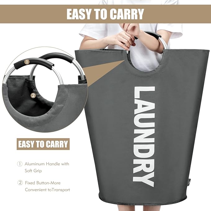 DOKEHOM 90L Large Laundry Basket, Collapsible Laundry Bag, Freestanding Tall Clothes Hamper, Foldable Washing Bin (Dark Grey)-NeatNest