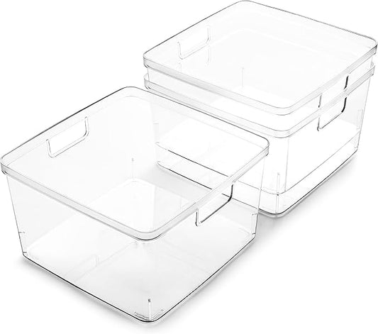 BINO | Plastic Storage Bins, Square - 3 Pack | THE LUCID COLLECTION | Multi-Use Bins | Built-In Handles | BPA-Free | Clear Containers | Fridge Organizer | Pantry & Home Organization-NeatNest
