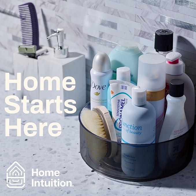 Home Intuition Round Plastic Grey Lazy Susan Turntable Food Storage Container for Kitchen (9" Round, 1 Pack)