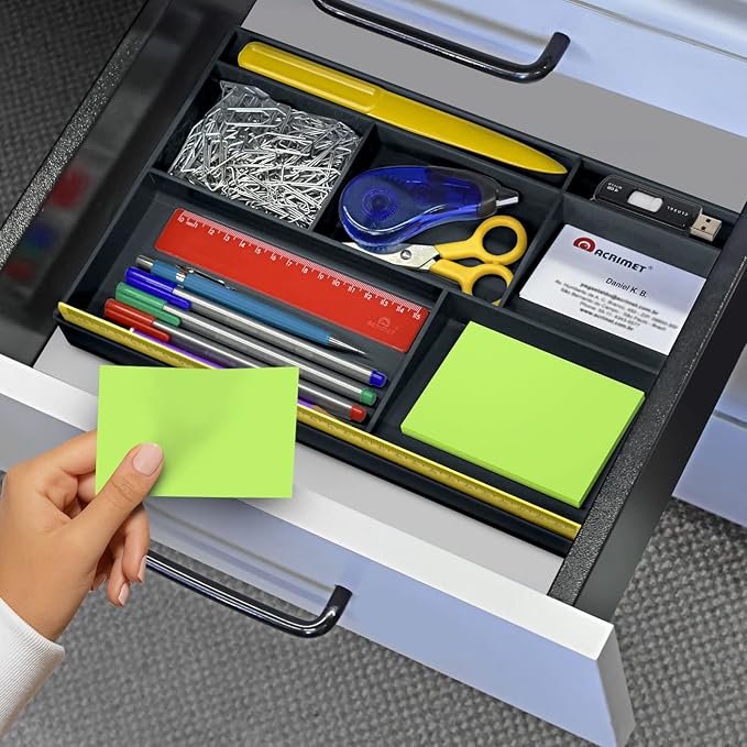 Acrimet Desk Drawer Organizer Tray with 8 compartments Bin Multi-Purpose for Desk Supplies and Accessories (Plastic) (Black Color)-NeatNest