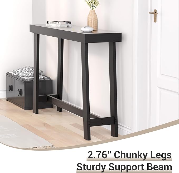 Bamboo Wood Entryway Table 47.2" Console Table, Narrow Sofa Table with Support Beam for Entrance, Hallway, Living Room, Bedroom, Foyer(Black)-NeatNest