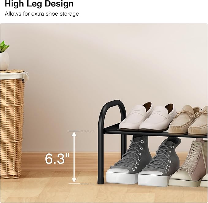 STO STO Expandable Shoe Organizer, 1-Tier Metal Shoe Rack for Closet, Up to 8 Pairs Adjustable Storage for Front Door Entrance, Free Standing Organizer for Entryway, Black-NeatNest