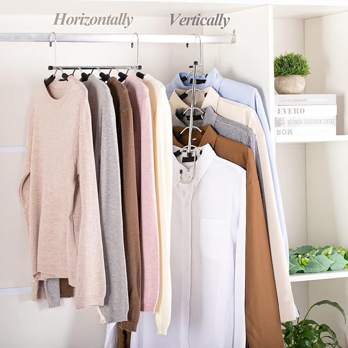 Space Saving Clothes Hangers – 5-in-1 Shirt & Coat Hangers with Non-Slip Foam, Stainless Steel Tiered Closet Organizer for Sweatshirts, Hoodies, Sweaters, T-Shirts – 4 Pack by ZNBEN-NeatNest