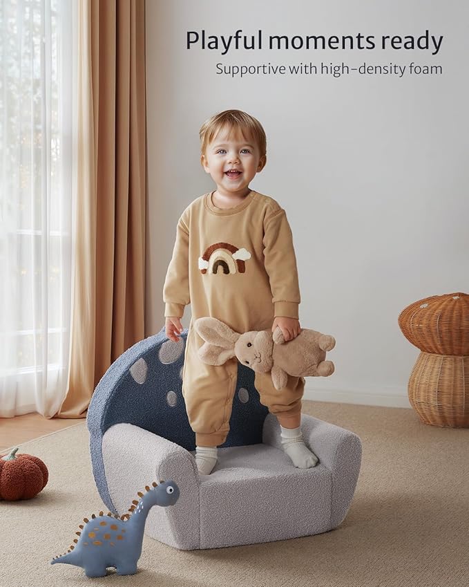 Blissful Diary Toddler Chair Comfy, Foam Kids Chair with Soft Teddy Plush, Toddler Reading Chair with Cute Mushroom Designs- Blue-NeatNest