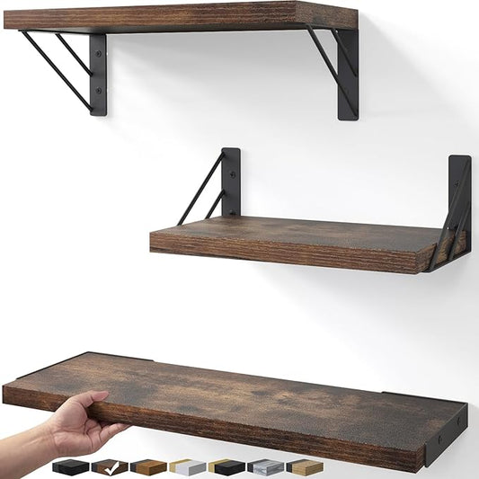 BAYKA Wall Shelves for Bedroom Decor, Floating Wall Shelves for Living Room Kitchen Storage, Wall Mounted Rustic Wood Floating Shelves for Kids Books,Corner Shelves for Bathroom(Set of 3)-NeatNest
